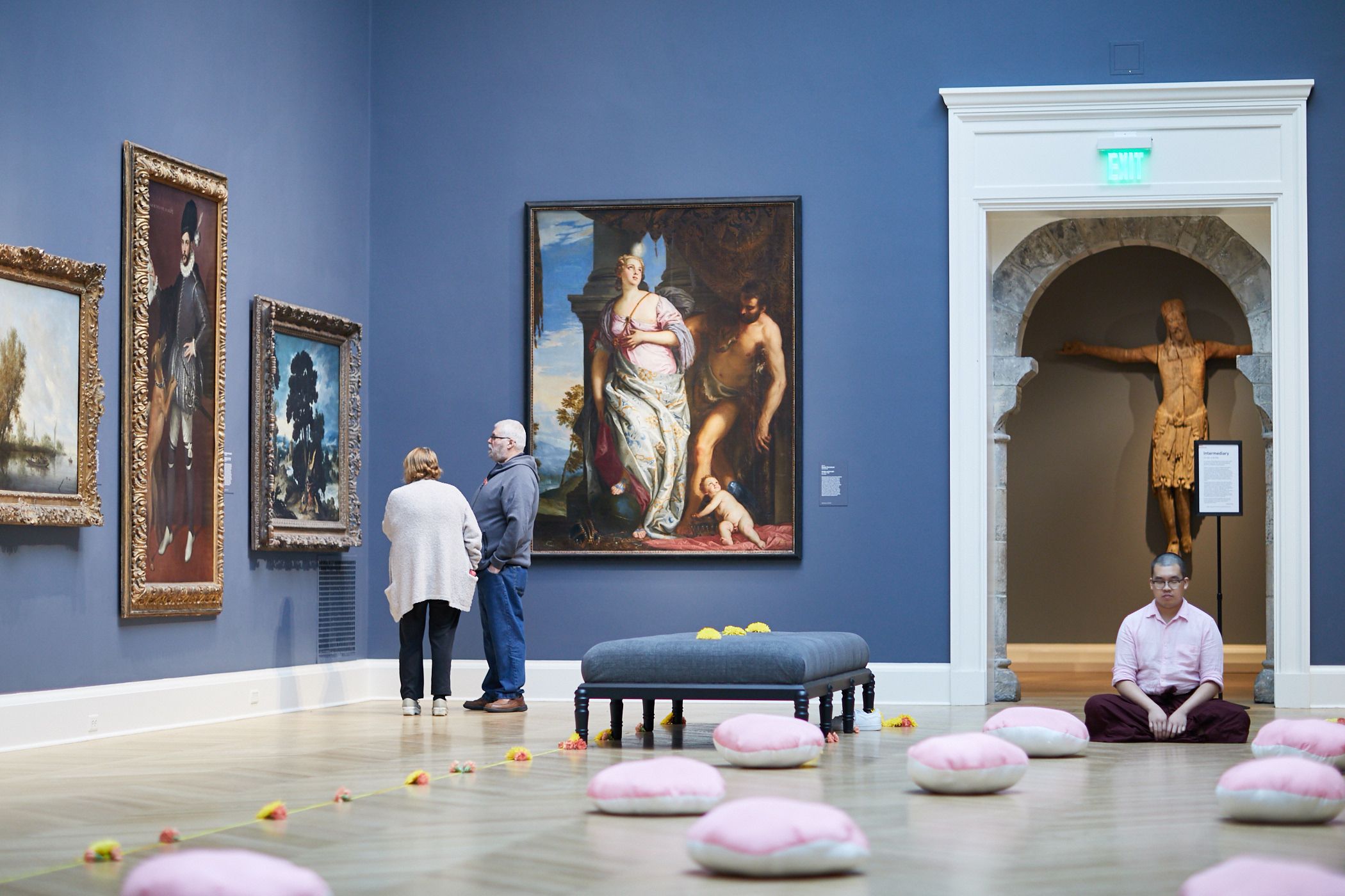Meditation on pink coushions at the RISD Museum, Providence, RI